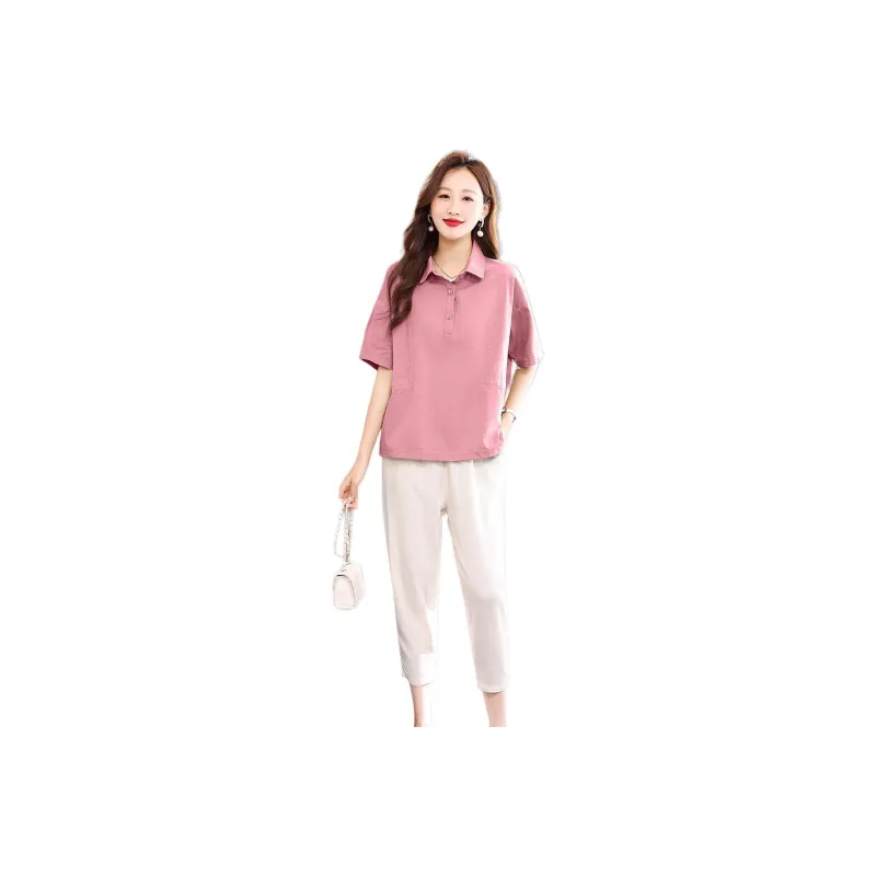 IVENI Casual Suit Women's Pink Top White Bottom-0