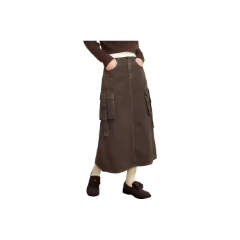 ZIHAN Denim Long Skirt Women's Coffee