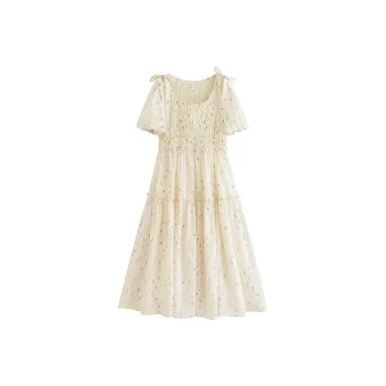 Inman Short Sleeved Dress Women's Yellow With Print