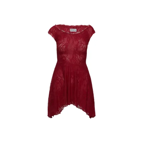 PRINCESS POLLY La Dolce Vita Lace Mini Dress Short Sleeved Dresses Women's RED/Red