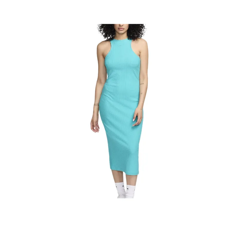 Nike Slim Sleeveless Ribbed Midi Dress Sleeveless Dress Women's Blue-0