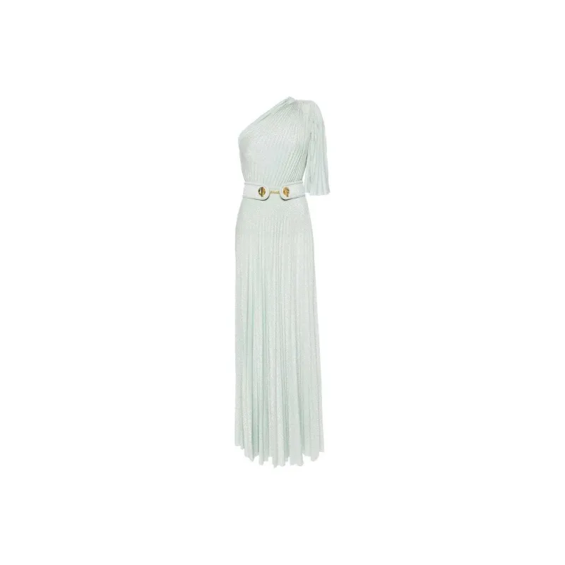 Elisabetta Franchi Asymmetrical Pleated Long Dress-0
