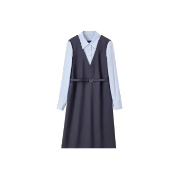 SENTUBILA Long Sleeved Dresses Women's Dark Gray With Stripes