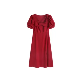 HUASJ Short Sleeved Dresses Women's Dark Red
