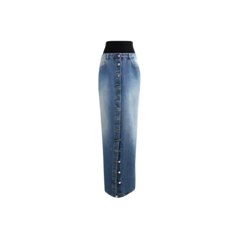 Alaia High Waist Button Detailed Denim Skirt-0