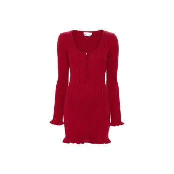 Blumarine Mélange Ruffled Ribbed Mini Dress