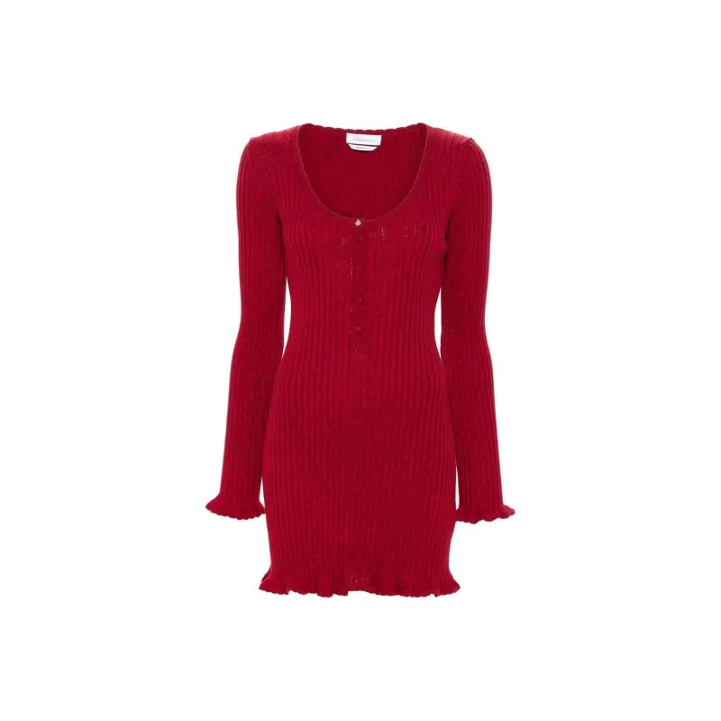 Blumarine Mélange Ruffled Ribbed Mini Dress-0