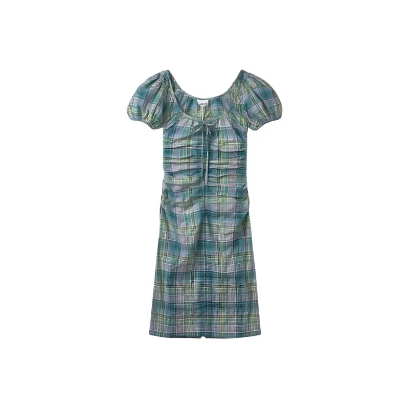 GANNI Short Sleeved Dress Women's Aqua Green-0