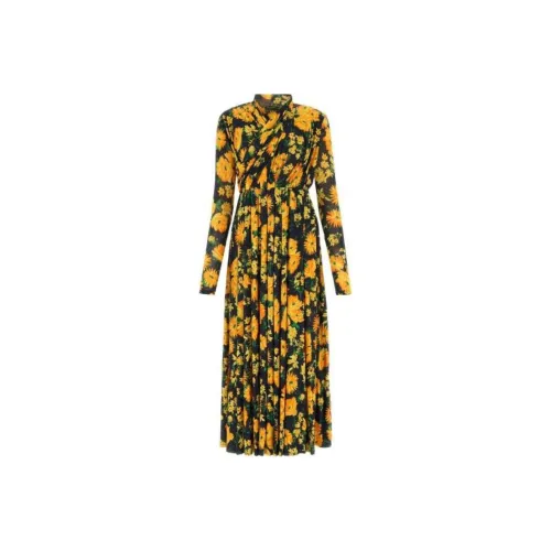 Balenciaga All Over Floral Printed Pleated Maxi Dress