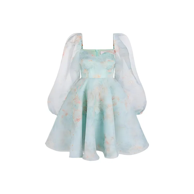 Selkie Collection SS24 Long-Sleeved Dresses Women's Light Blue Base Mint Herbal Print-0