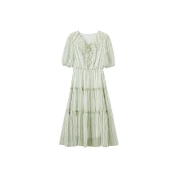 XIANGYING Short Sleeved Dresses Women's Fruit Green