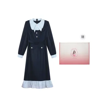 ANNIBUHUO Long Sleeved Dresses Women's Navy Blue