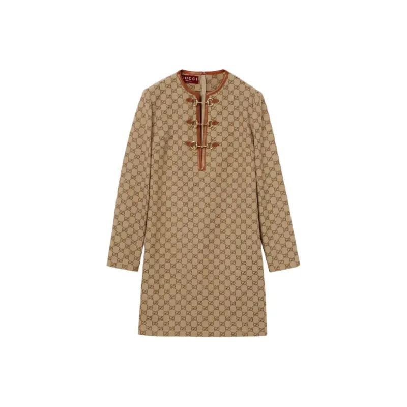 GUCCI Monogrammed Long Sleeve Mini Dress-0