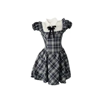 SYEEE WITH U Short Sleeved Dresses Women's Blue Plaid
