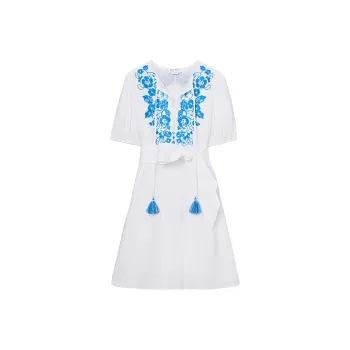 Kate Spade Floral-embroidered Linen Mini Dress