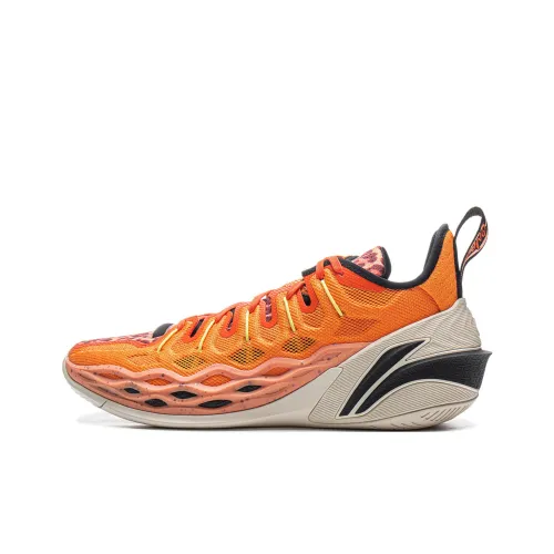 LiNing Buckets Shock Absorbers Slip Resistant Breathable Low Top Basketball Shoes Men's Sun Orange