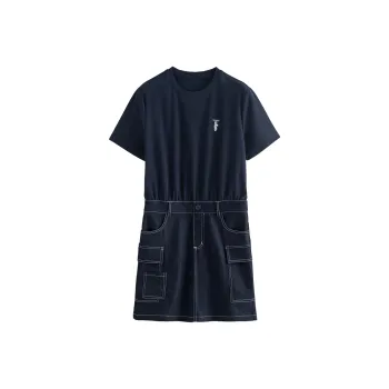 Initial Language Short Sleeved Dress Women's Dark Royal Blue