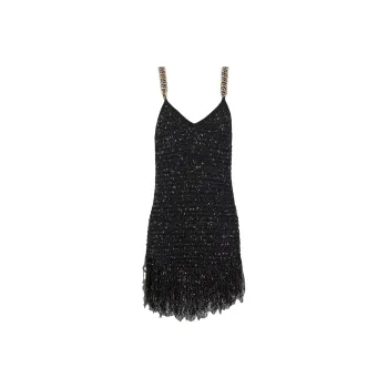 BALMAIN Chain Strap Lurex Tweed Mini Dress