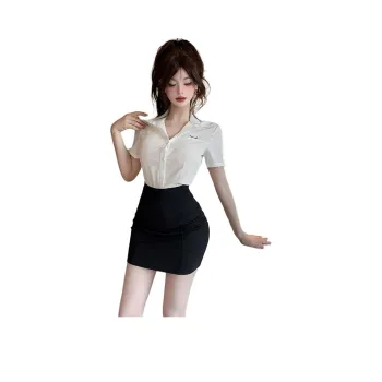 DGMZ Uniforms Women's White Shirt Tie Black Dress Clothing Set