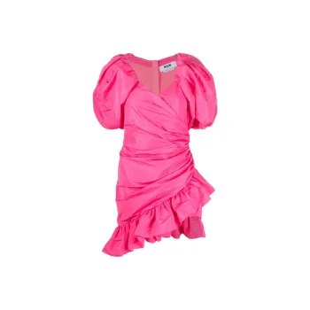 MSGM Ruffle Detailed Puff-Sleeved Dress