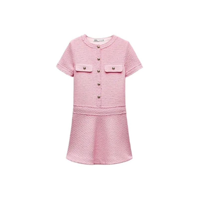 ZARA Short-Sleeved Dresses Women's Pink-0