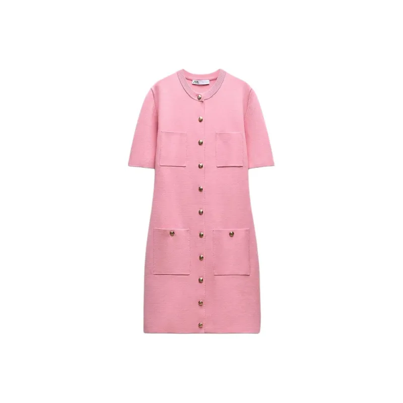 ZARA Short-Sleeved Dresses Women's Pink-0