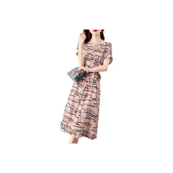 Mo Han Yi Mei Short Sleeved Dress Women's Pink Plaid