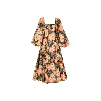 Selkie Collection FW23 Short Sleeved Dress Women's Night Rose Water Color Painting Print