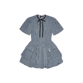 GANNI Checked Seersucker Mini Dress