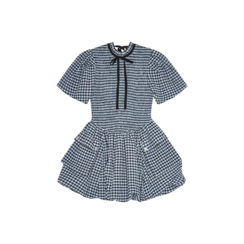GANNI Checked Seersucker Mini Dress-0