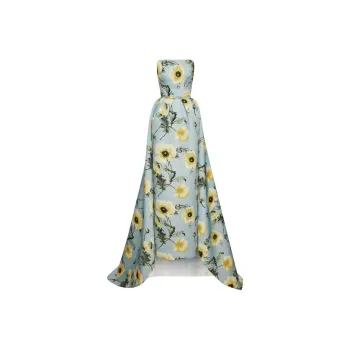 Oscar De La Renta Poppy-print Strapless Gown