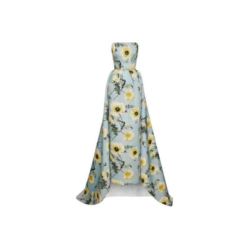 Oscar De La Renta Poppy-print Strapless Gown-0