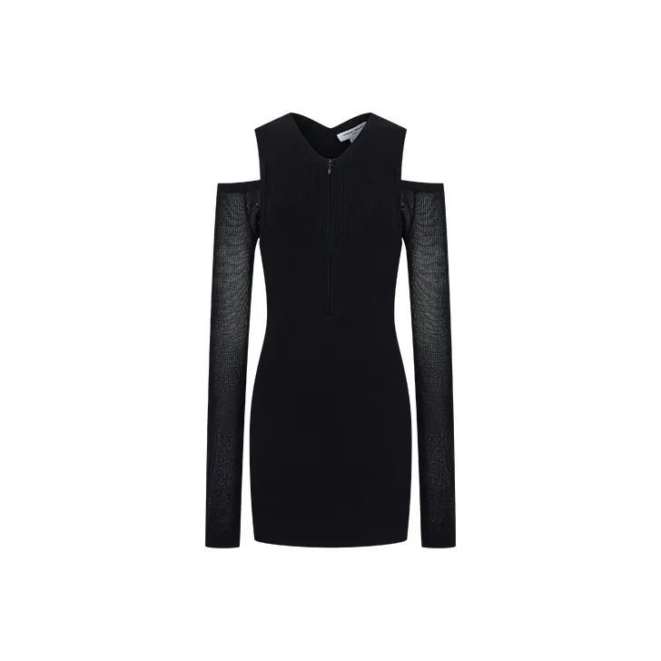 URBAN REVIVO x UR SHEJISHI Long Sleeved Dress Women's Jet Black-0
