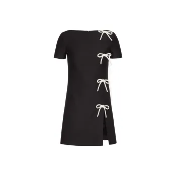 Valentino Crepe Couture Short Dress Short Sleeved Dresses Women's Black
