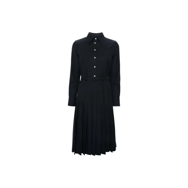 THOM BROWNE Belted Pleated Midi Dress-0
