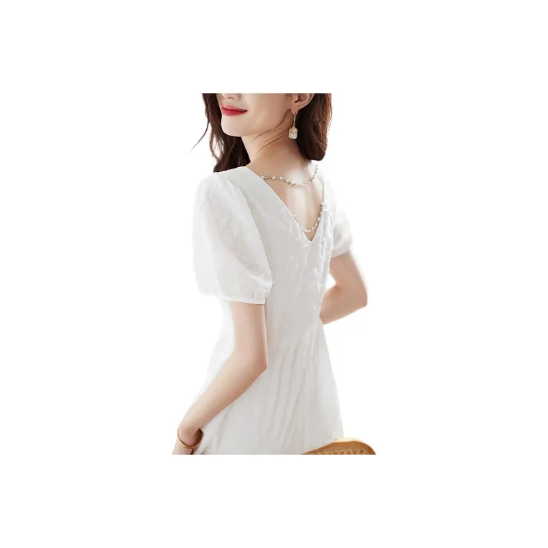 Mo Han Yi Mei Short Sleeved Dresses Women's White-0