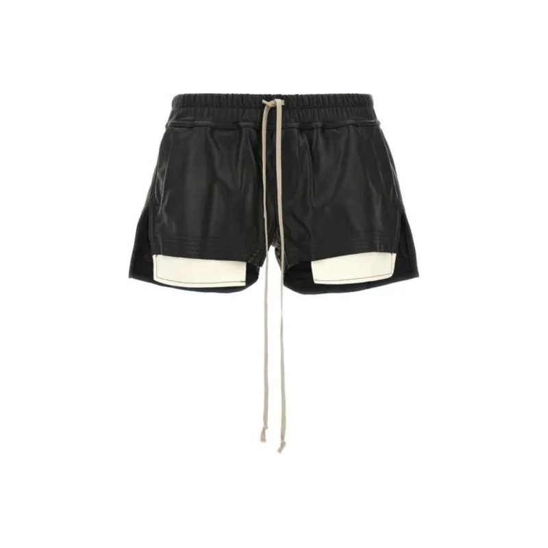 RICK OWENS Fog Drawstring Leather Shorts-0