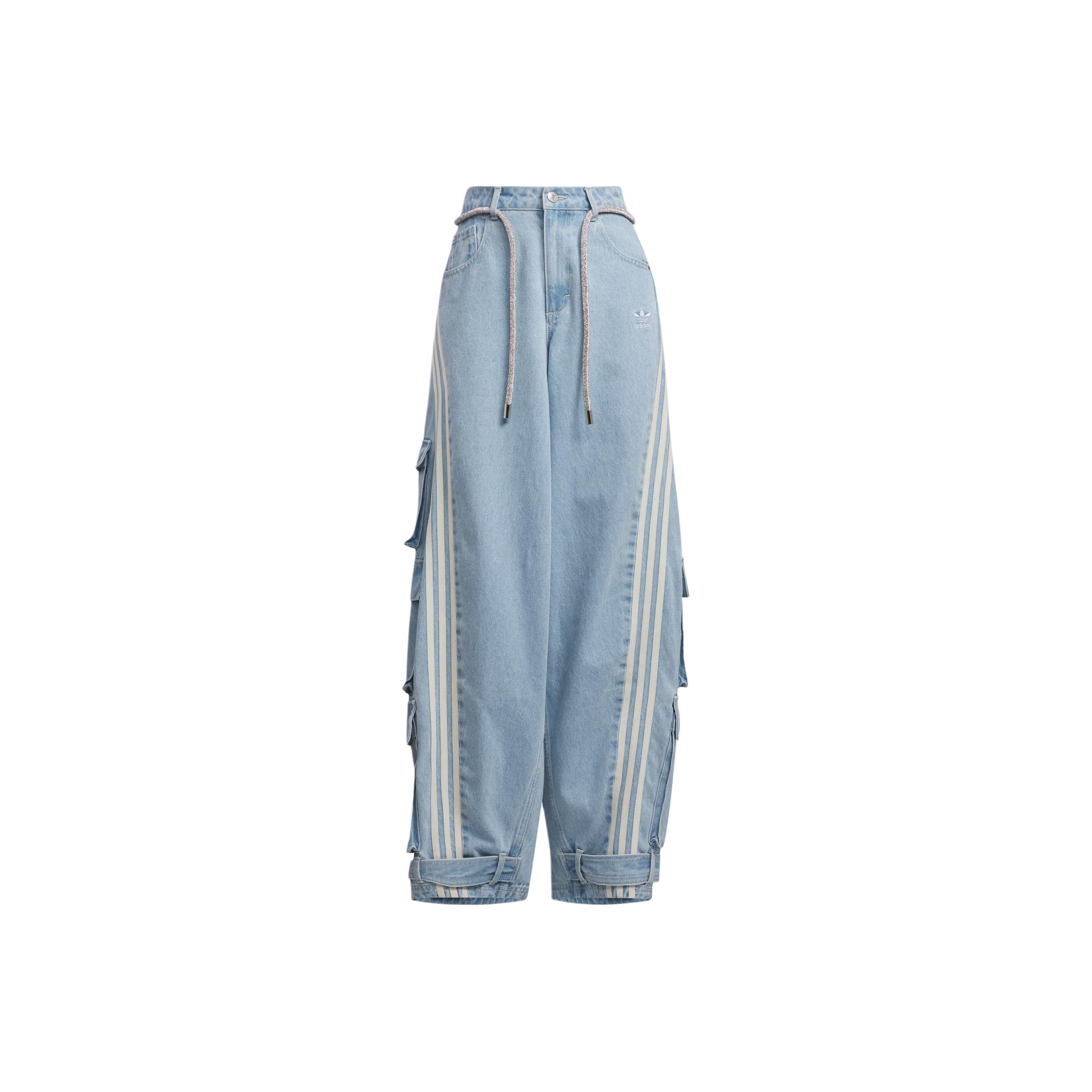 ☆adidas☆ xxenia patchwork straight leg jeans blue jeans IW Adidas Jeans Women's Clear Blue 24 - POIZON