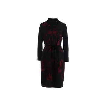 QIAOWANNI Long Sleeved Dresses Women's Geometric Pattern