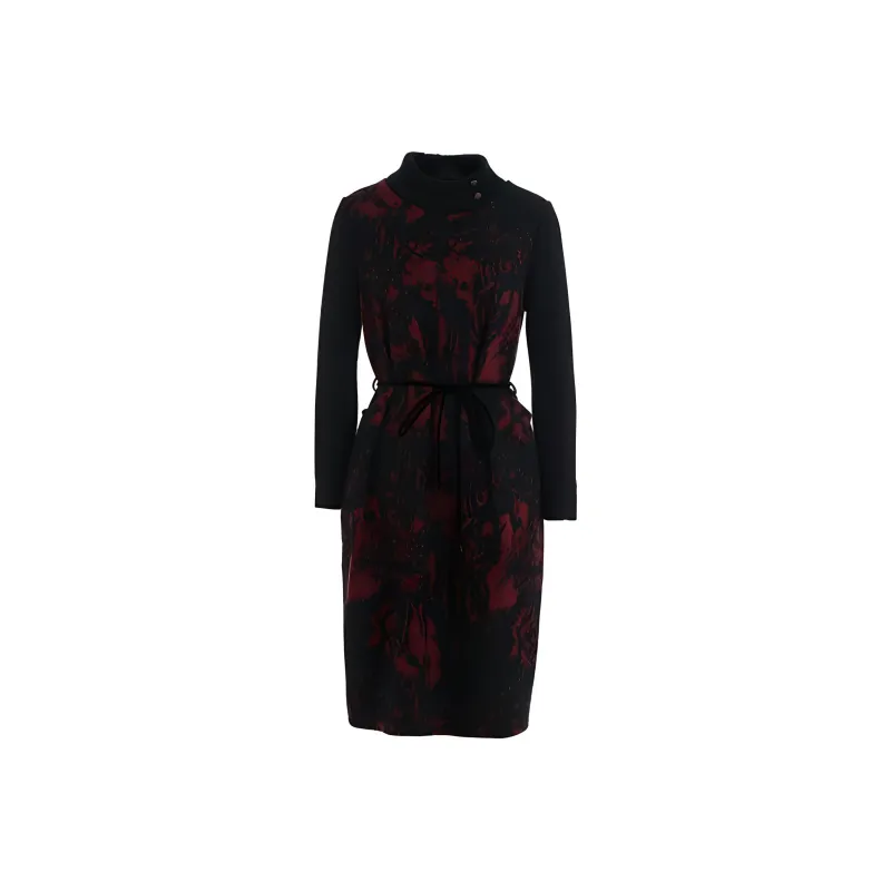 QIAOWANNI Long Sleeved Dress Women's Geological Texture-0