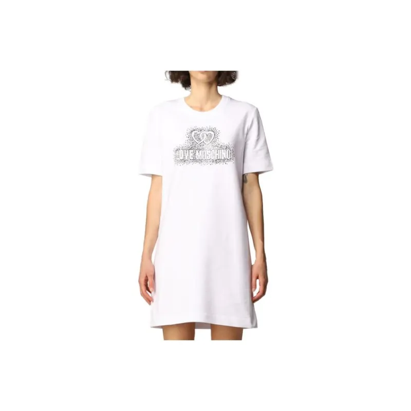 LOVE MOSCHINO Short Sleeved Dresses Women's White-0