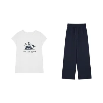 Mo Han Yi Mei SS24 Casual Suit Women's White & Navy Blue