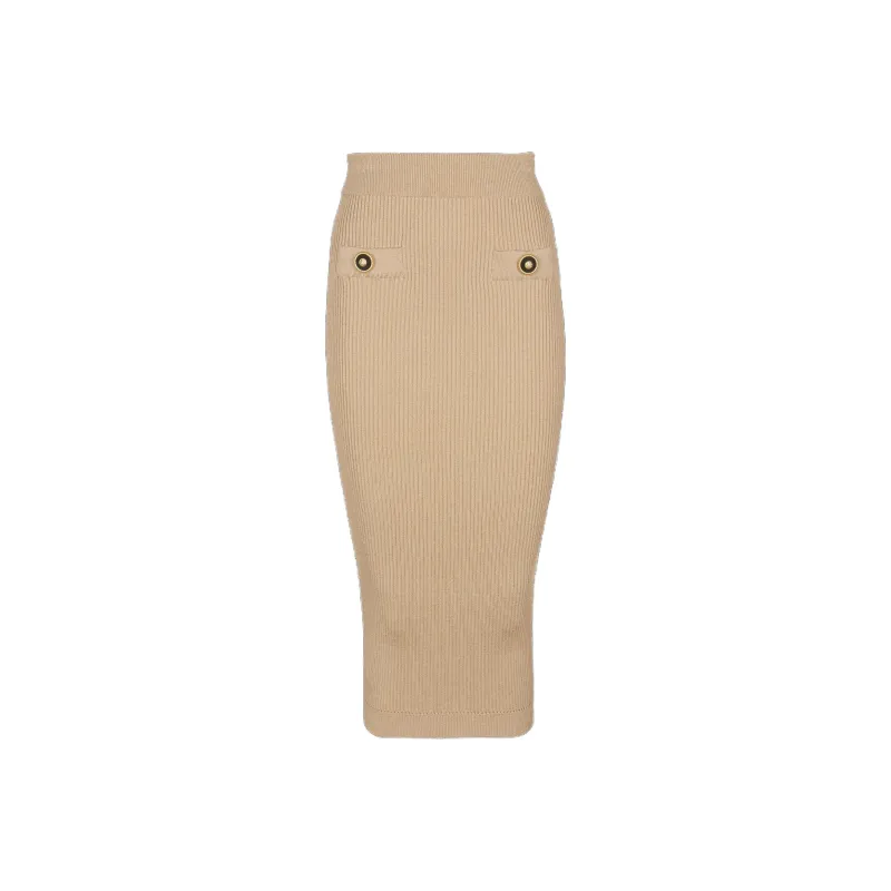 BALMAIN Button Detailed Ribbed Pencil Skirt-0