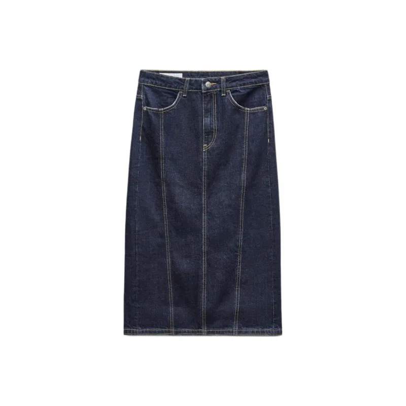 ZARA Trf Denim Long Skirts Women's Sea Blue-0