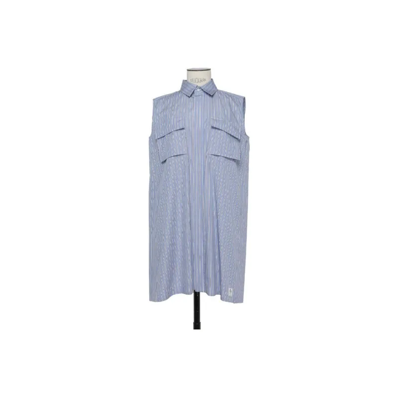 Sacai Button Detailed Striped Sleeveless Dress-0