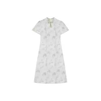 Mo Han Yi Mei Short Sleeved Dress Women's Bamboo Leaf Multicolor