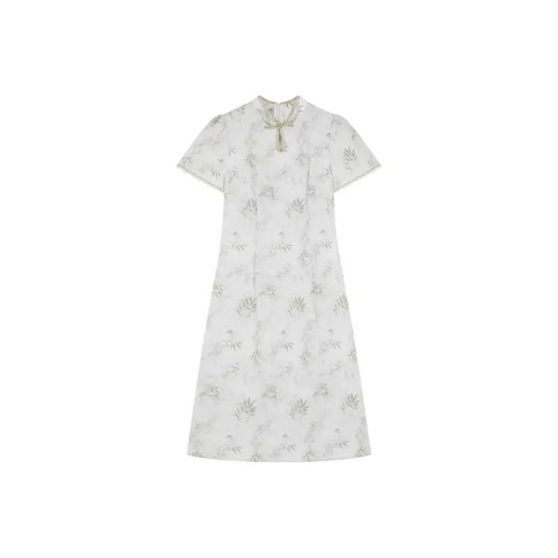 Mo Han Yi Mei Short Sleeved Dress Women's Bamboo Leaf Multicolor-0