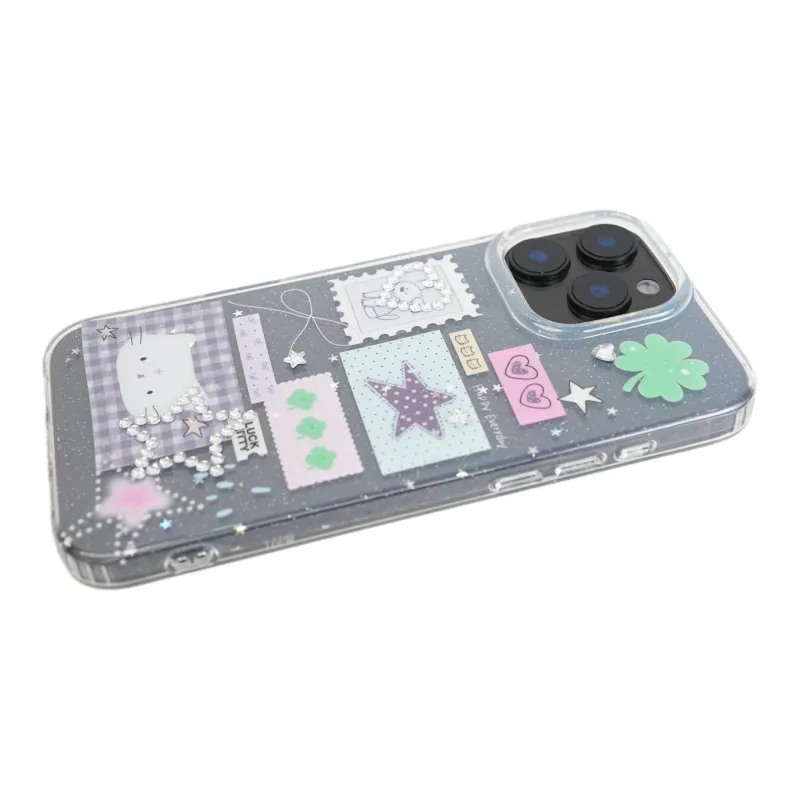 Sopi Acrylic Material Four Leaf Clover Stamp Puppy Phone Cases Compatible With IPhone 16/15 Pro Max/Apple 13/14 Pro/Max-7