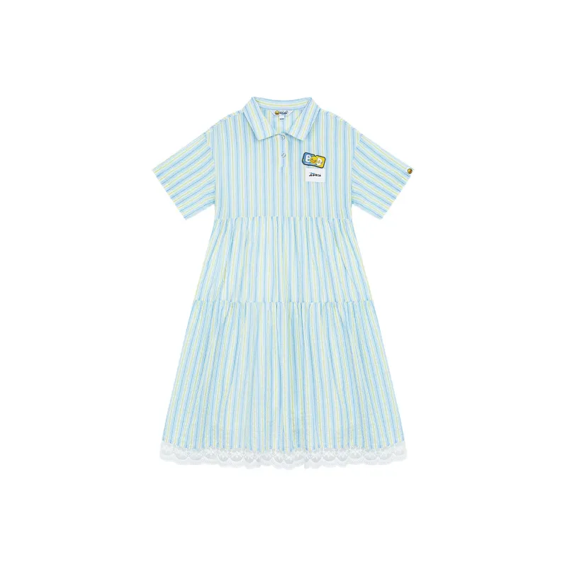 B.Duck Short Sleeved Dress Women's Blue White Stripes-0