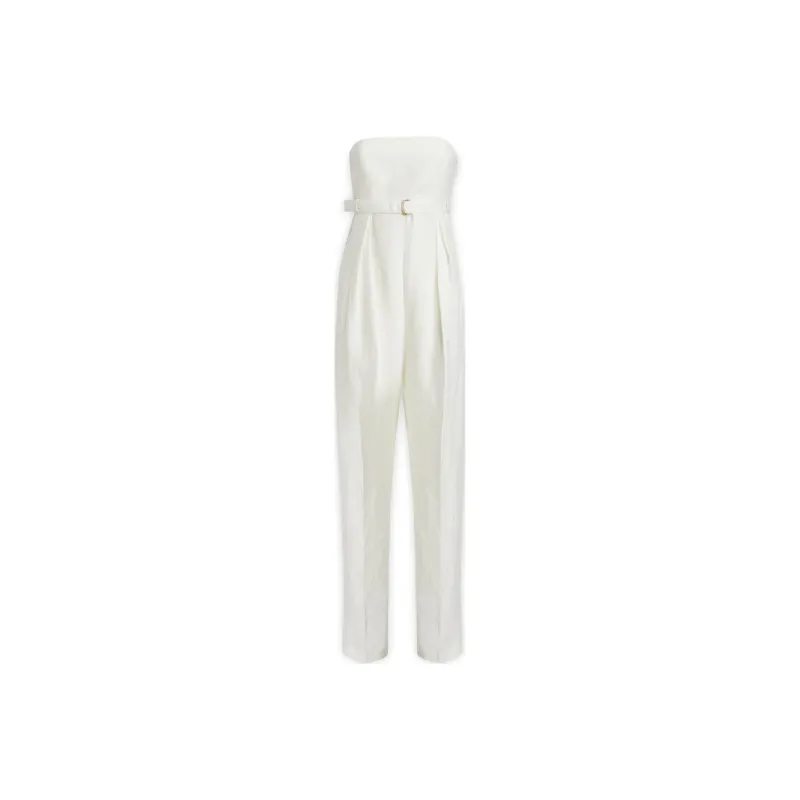 ALBERTA FERRETTI Belted Strapless Pleated Jumpsuit-0